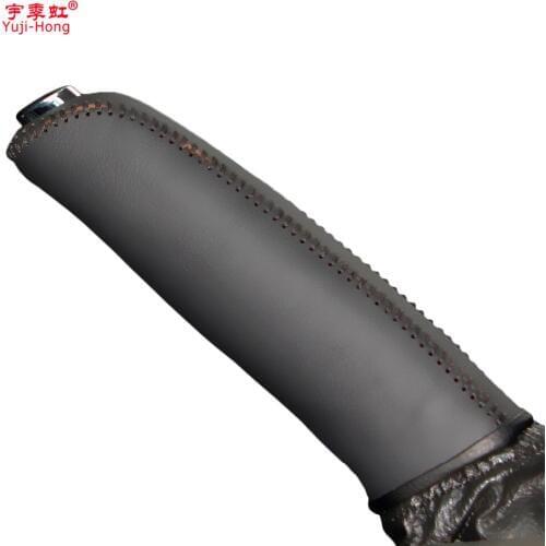 Yuji-Hong Car Handbrake Covers Case for Citroen C5 2010-2014 Handbrake Grips Genuine Leather Auto Cover Black/Red thread