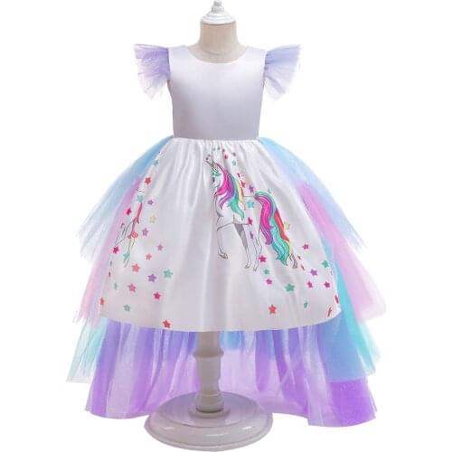 Princess Girls Flower Ballgown Cosplay Dress with Detachable Skirt Kids Party Dresses Girls Halloween Unicorn Girls Clothing