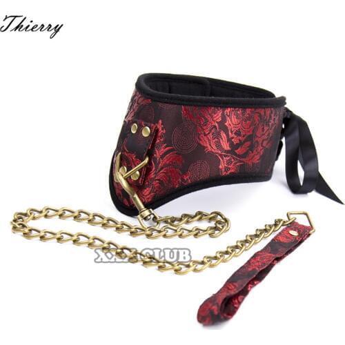 Thierry Sexy Adult Bondage Collar With Chain Leash Fetish Slave Neck Cuffs Restraints Sex Products For Couples Women Men