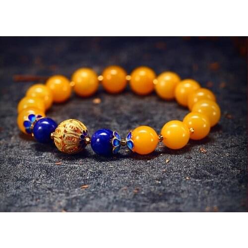 Natural Amber Chicken Oil Yellow Hand String Old Honey Wax Bluestone Single Ring Bracelet