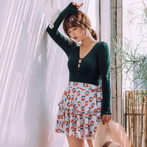 Onepiece Swimsuit Pool Swimming Costume Women Piece Sexy Fused 2020 Swimsuits Closed Large Green Floral Skirt Fairy Fanins Cover