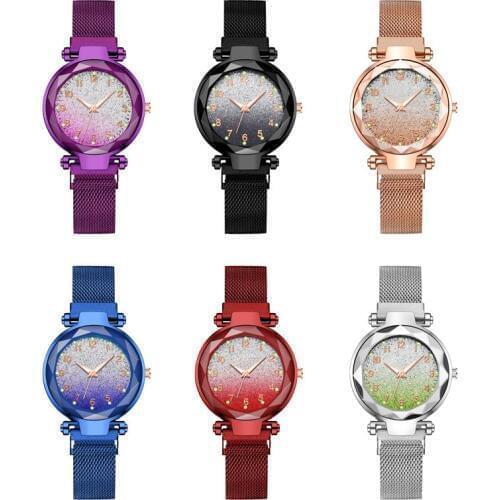 New Classic Women Magnet Buckle Gradient Starry Sky Luminous Arabic Number Watch Luxury Ladies Stainless Steel Quartz Watch Gift