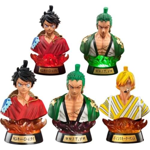 Anime One Piece Figure Sanji Luffy Roronoa Zoro Action Figurine Battery Light PVC Q Version Model Toys for Children