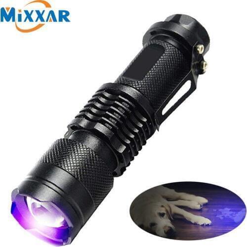 UV Flashlight Ultra Violet Light With Zoom Function Mini UV Black Light Pet Urine Stains Detector Scorpion Use AA/14500 battery