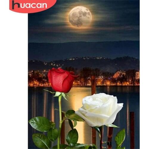 HUACAN Full Square/Round Drill 5d Diamond Painting Rose Mosaic Moon DIY Diamond Embroidery Landscape Home Decor Handicraft