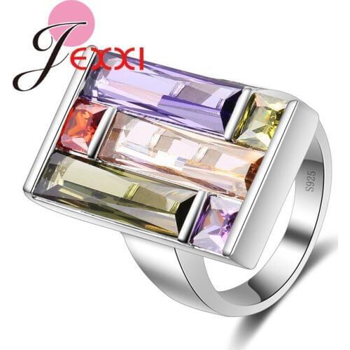 Charm Rainbow Color Pretty Ring For Girl 925 Sterling Silver Wedding Engagement Rings With High Quality Cubic Zirconia