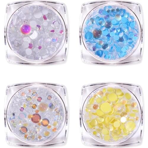 4 box Candy Colors Mixed Size Mermaid Round Glass Crystal Beads 3D Nail Art Rhinestones DIY Flatback Beads Nail Accessories