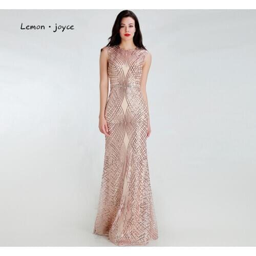 Lemon joyce Gold Evening Dresses 2020 Formal O-neck Sleeveless Mermaid Party Gowns Plus Size