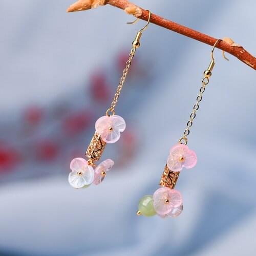 Fashion Ethnic pink tassel flower earrings,vintage Long Natural stone Earrings for Womens 2020 NEW Wholesale Jewelry