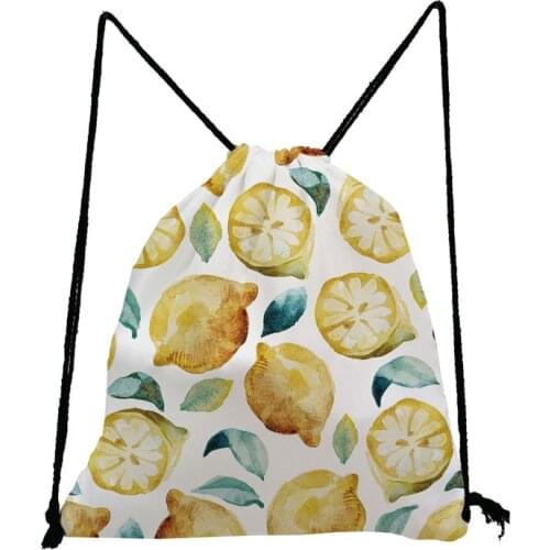 Fashion Lemon Print Backpack Refreshing Summer Drawstring Bag High Capacity School Bags Eco Friendly Book Bag Portable Shoes Bag