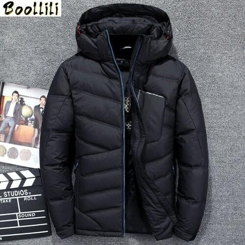 Boollili Mens Down Jacket Long Winter Coat Men Korean Hooded White Duck Down Puffer Jacket Men Warm Doudoune Homme