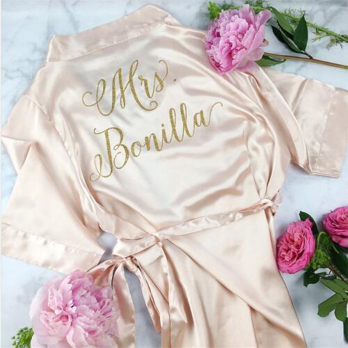 Custom glitter gold satin hen party robe blush Sexy girlfriend Peignoir Nightwear bridal shower dressing gown Valentines gifts