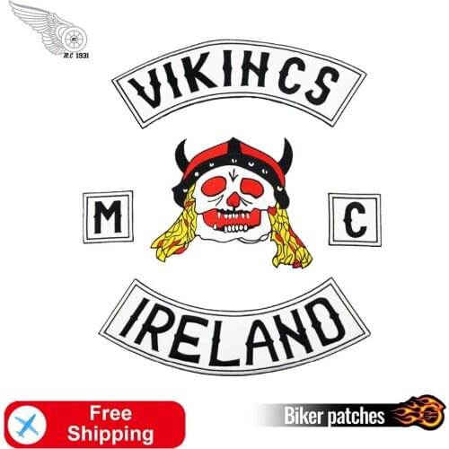Vikihcs Ireland MC Embroidery Patch Motorcycle Iron on Vest Rider Biker Skull Evil Satan Back Patches for Clothing Applique