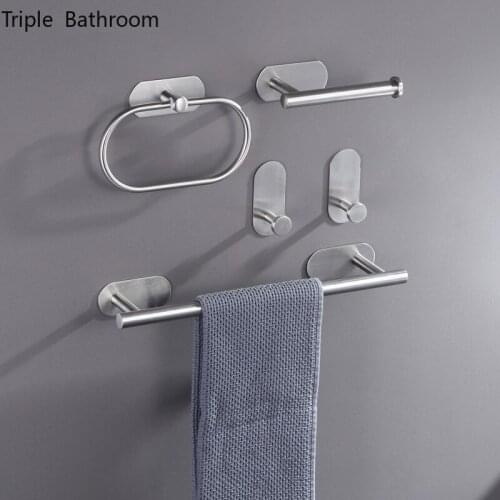 Bathroom Punch-free Towel Rack Stainless Steel Black Silver Wall-mounted Towel Bar Shelf Storage Holder Restroom Accessories
