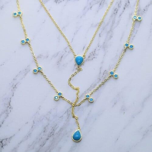 2021 new arrived top quality Y shape Blue Stone Multi Layer bar Chain Necklaces for women lady delicate fashion wedding jewelry