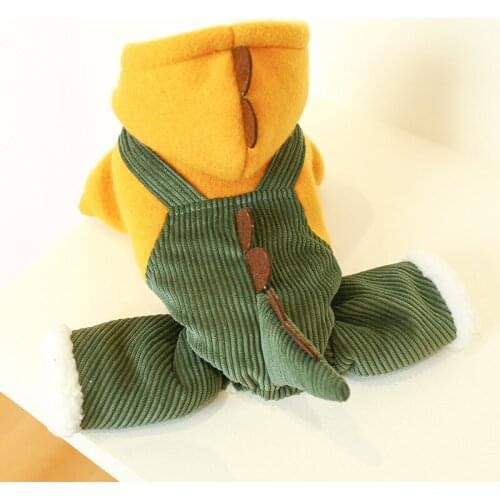 Dog clothes cotton-padded clothes and warm warm and more wool fat tail dinosaur cotton-padded clothes four feet