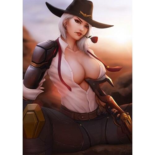 Print game overwatch Ash Sexy Girl Art Canvas Poster Custom 16x24 24x36 Inch Living Room Bedroom Home Wall Picture