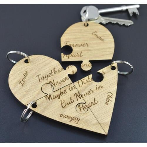 Personalised Jigsaw Heart Keyring Set - Hen Party Bridesmaid Gift Lot