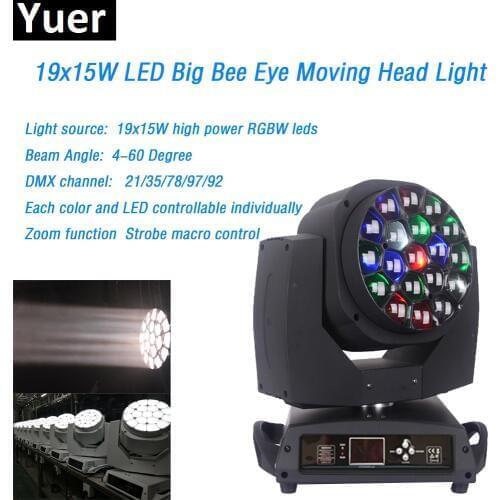 19x15W RGBW 4IN1 Wash Beam Moving Head Light with Zoom DMX 4-60 Degree Beam angle For Professional Stage Dj Disco Bar Lights