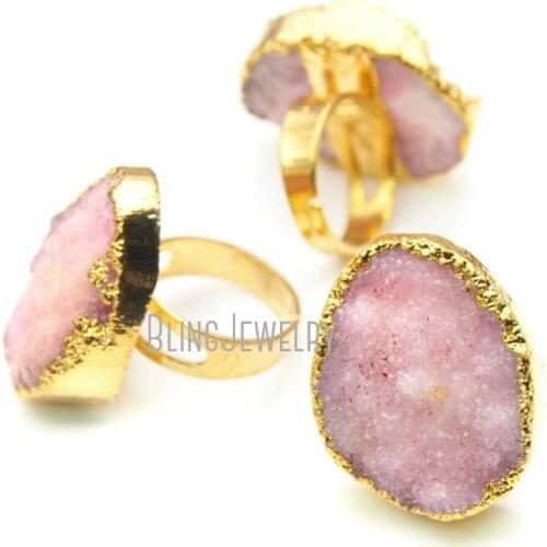 RM16614 Pink Druzy Ring Gemstone Ring Semi Precious Ring Druzy Jewel Adjustable Ring