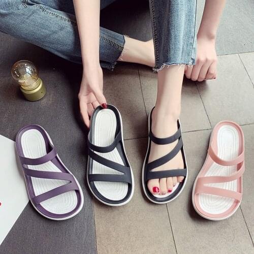 Women Fashion Slippers Platform Flat Low Heel Peep Sandals Summer Toe Black Slides Casual Beach Outdoot Female Ladies Jelly Shoe