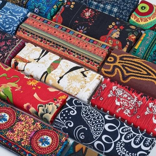 Cotton Linen Cloth Retro Handmade DIY Tablecloth Sewing Polynesian Tribal Fabric Elephant Printed Brocade Textile for Dresses