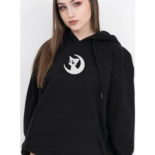 Hoodie Womens Trendy Cat Moon Print Hoodies Winter Warm Streetwear Kpop Pullover Top Harajuku Sweatshirt Casual Jumper Coat 2019