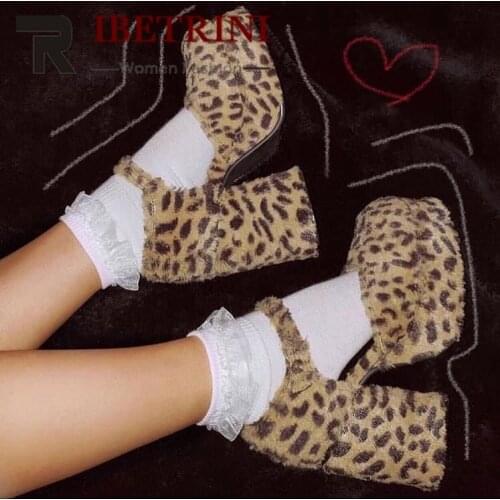 2021 Leopard Print Platform High Heels Summer Spring Fur Pumps For Women Ins Buckle Cute Sweet Female Fashion Shoes Casual