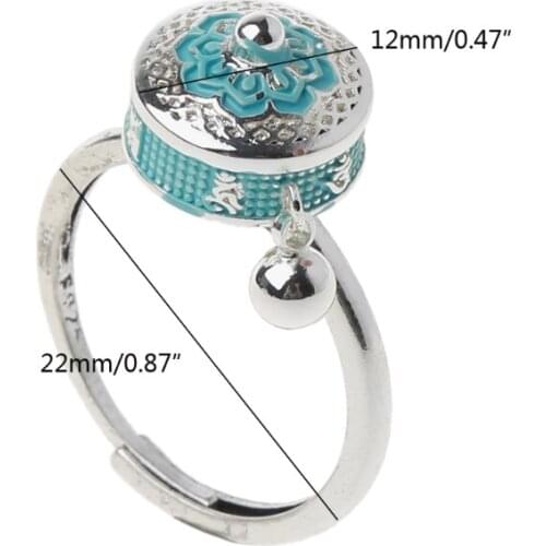 Rotating Rings Buddhist Tibetan Prayer Wheel Ring OM Mantra Finger Ring Good Luck Lotus Floral Enamel Rotating Ring Band