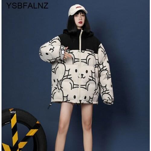 2021 Printing Short Hooded Ladies Cotton Clothes Casaco Feminino Inverno Chaquetas Para Mujer Korean Fashion Style Coat Clothing