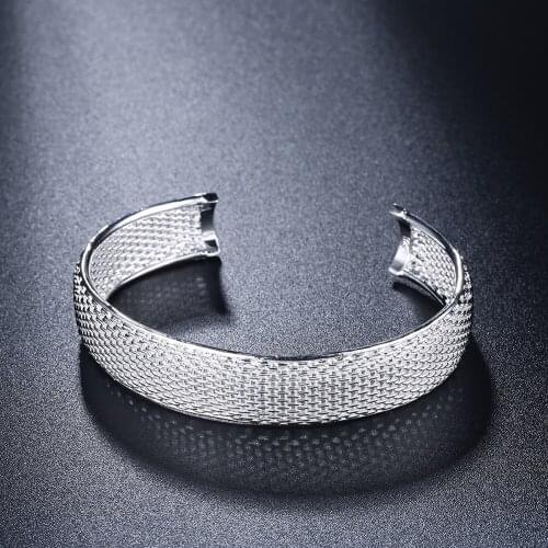 Fine 925 Sterling Silver elegant net bangle cuff Bracelets for Women adjustable Fashion Party wedding Jewelry Christmas Gifts