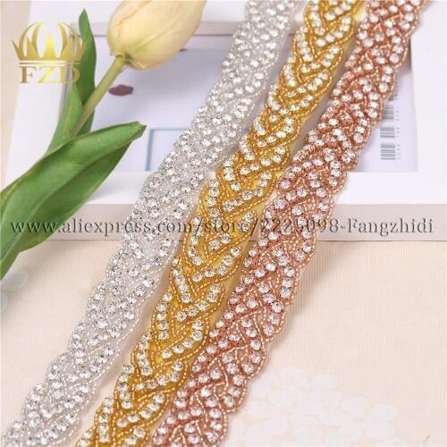 1 Yard Sewing Hotfix Crystal Beaded Rhinestone Applique Bridal Dresses trim sash For wedding decoration