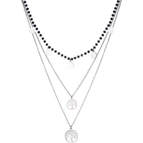 100% Stainless Steel Chokers Necklaces for Women 3 Layered with Crystal Beads Tree of Life Jewelry 2019 Trendy Female Party Gift