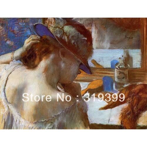 100% handmade Oil Painting Reproduction on Linen Canvas,At the Mirror by edgar degas ,Free DHL Shipping,canvas oil paintings