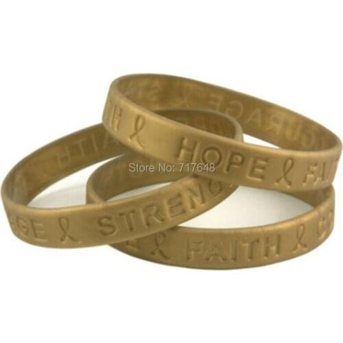 100pcs gold hope faith courage streng wristband silicone bracelets free shipping by FEDEX