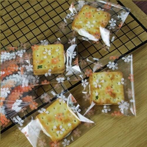 100PCS Cherry Blossoms Candy &Cookie Plastic Bags Self-Adhesive For DIY Biscuits Snack Baking Package Decor Kids Gift Supplies