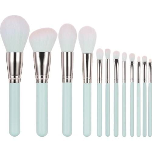 12PCS Sky Blue Wood Makeup Brushes Set Profession Eye Shadow Concealer Blusher Tool Foundation Synthetic Hair Make-up Beauty