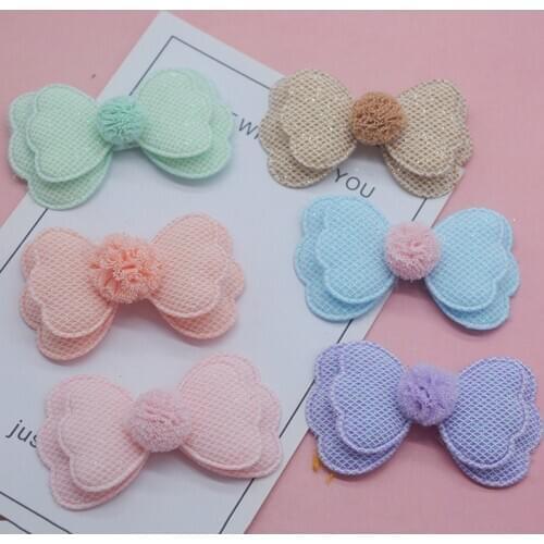 18pcs/lot 6.4x3.8cm glitter two layer bowknot Padded Appliques For hair Clip Accessories DIY Kid patches