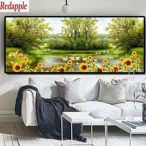 5D DIY Diamond Painting Full Square/Round Drill natural lake tree 3D Embroidery Cross Stitch forest animal large Home Decor Gift
