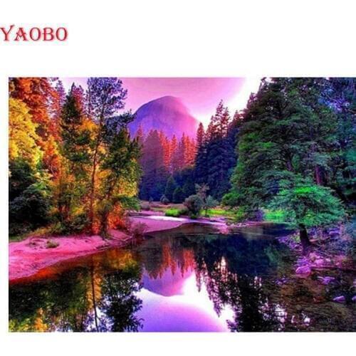 5D Diy Diamond Painting natural scenery lake Full SquareRound Drill Diamond Embroidery Mosaic Picture Of Rhinestone home decor