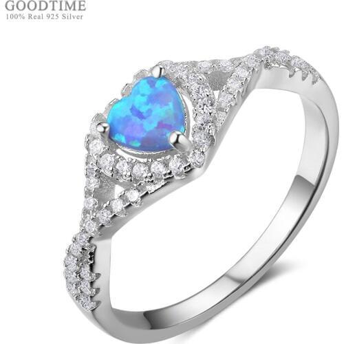 Noble Pure 925 Sterling Silver Fine Jewelry Romantic Women Zirconia Opal Love Heart Rings Engagement Jewelry For Dress Up