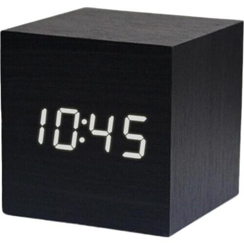 New Digital Wooden LED Alarm Clock Wood Retro Glow Clock Desktop Table Decor Voice Control Snooze Function Desk Tools