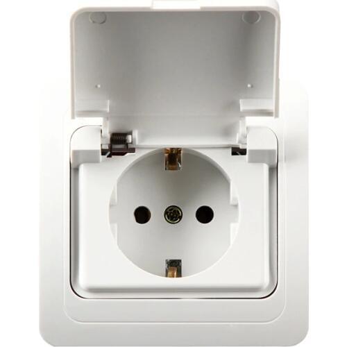 EU Regulations Standard Wall Power Outlet Splash Socket With Cover Waterproof OA810FC Outdoors Cover Wall Socket 16A 250V