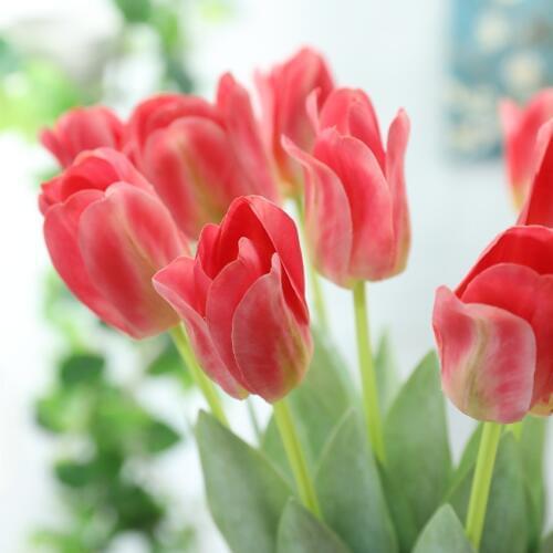 Artificial 3 D Tulip Flower Latex Real Touch Bridal Wedding Floral Arrangement Bouquet Home Shop Table Decor