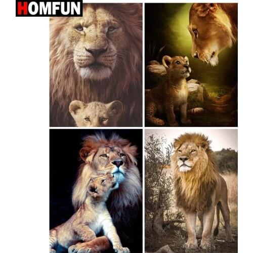 HOMFUN Paint With Diamond Embroidery "Lion animal prairie" Diamond Painting Full Square Round Picture Of Rhinestone Decor