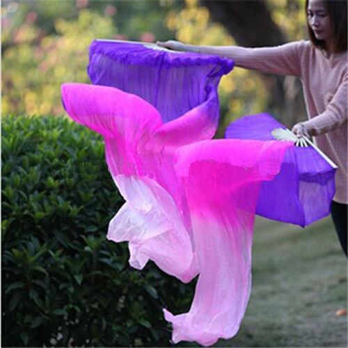 Nice 3 colors dyed real Silk Fan Veils for belly dance china 100% silk Veil Fans for Stage Show