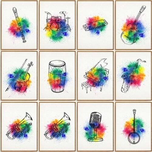 Colorful Musical Instrument DIY Diamond Painting Musician Handmade Gift Rhinestone Embroidery Mosaic Home Decor Art