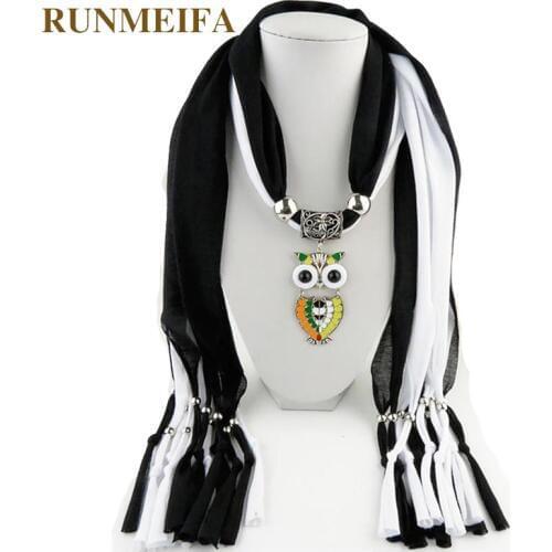 RUNMEIFA Pendants Necklaces Scarf Women Iron Alloy Acrylic Owl Pendant Scarf Accessories Scarf Free Shipping 40*180cm