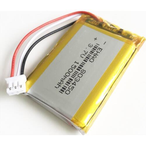 3.7V 1500mAh Lithium Polymer LiPo Rechargeable Battery with JST PH 2.0mm 3pin connector For MP3 DVD PAD camera GPS laptop 803450