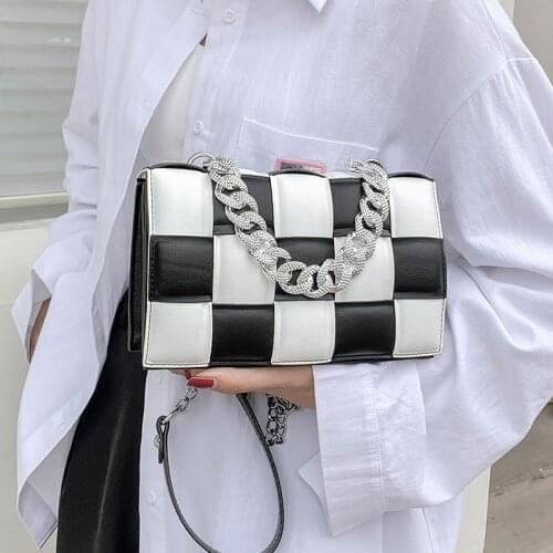 Small Weave Square Shoulder Bags for Women 2021 Luxury Designer Handbags Ladies Crossbody Bags Simple Chain Tote Messenger Bag
